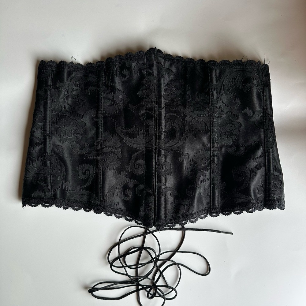 Frederick's Of Hollywood Black Jacquard Floral Lace Up Corset Bustier Top Medium